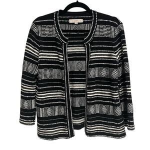 Ann Taylor LOFT Sweater Open Front Cardigan Black White Textured‎ Knit  Medium